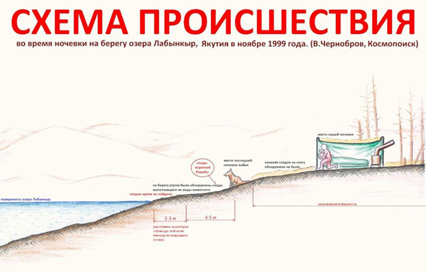 Чтобы не замерзнуть, приходилось топить печку всю ночь. Ночью были слышны какие-то непонятные звуки (зверинные крики?), кто-то ночью сожрал нашу собаку, следы хищника вели от озера...